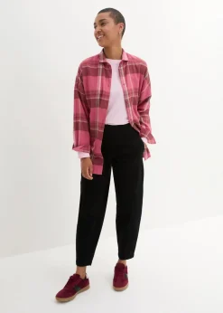 bonprix Bekleidung·Kleider|Hosen^High Waist Barrel-Twillhose mit vorverlegten Seitennähten und Bequembund schwarz