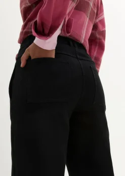 bonprix Bekleidung·Kleider|Hosen^High Waist Barrel-Twillhose mit vorverlegten Seitennähten und Bequembund schwarz