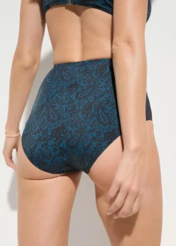 bpc selection Nachhaltigere Materialien|Mix & Match^High Waisted Bikinihose aus recyceltem Polyamid petrol/schwarz bedruckt