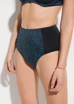 bpc selection Nachhaltigere Materialien|Mix & Match^High Waisted Bikinihose aus recyceltem Polyamid petrol/schwarz bedruckt