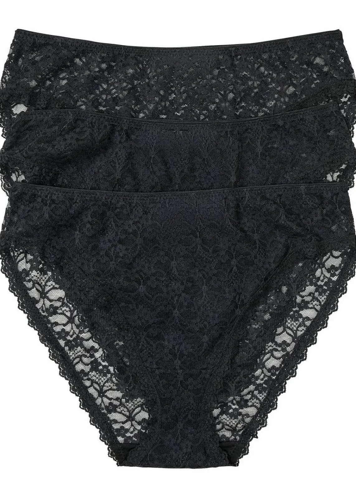bonprix Wäsche·Höschen|Nachhaltigere Materialien^High-Leg Maxislip aus recycelter Spitze (3er Pack) schwarz