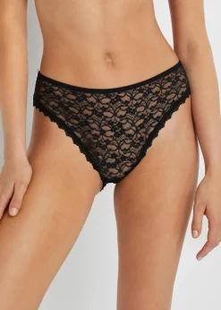 bonprix Wäsche·Höschen|Nachhaltigere Materialien^High-Leg Maxislip aus recycelter Spitze (3er Pack) schwarz