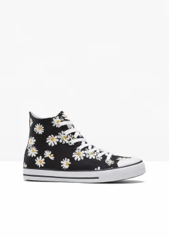 bonprix Sneaker^High-Top-Sneaker aus Baumwoll-Canvas schwarz geblümt