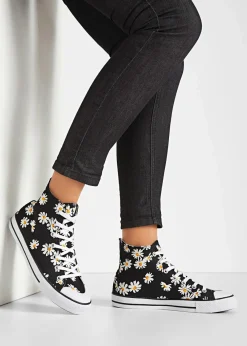 bonprix Sneaker^High-Top-Sneaker aus Baumwoll-Canvas schwarz geblümt