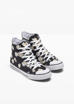 bonprix Sneaker^High-Top-Sneaker aus Baumwoll-Canvas schwarz geblümt
