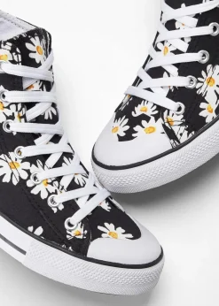 bonprix Sneaker^High-Top-Sneaker aus Baumwoll-Canvas schwarz geblümt