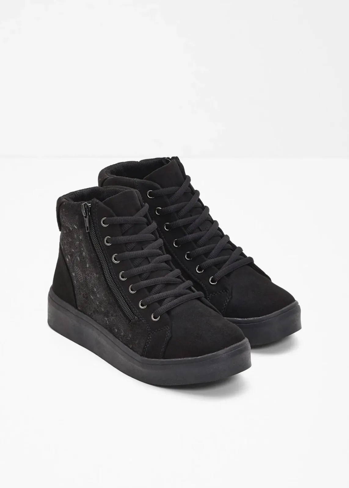 bonprix Sneaker|Schuhe & Accessoires In Spezialgrößen·Schuhe In Übergröße^High-Top-Sneaker mit Plateau-Sohle schwarz bedruckt