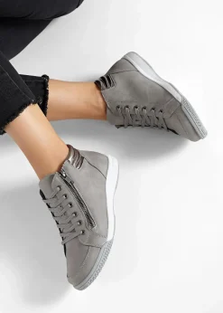 bonprix Gefütterte Winterschuhe|Sneaker^High-Top-Sneaker mit Reißverschluss grau