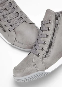 bonprix Gefütterte Winterschuhe|Sneaker^High-Top-Sneaker mit Reißverschluss grau
