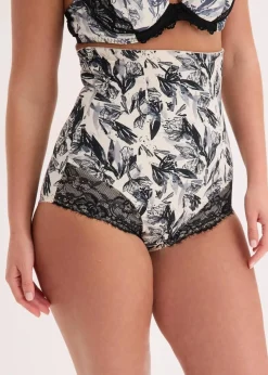 bonprix Wäsche·Shapewear|Wäsche·Höschen^Highwaist Medium Shape Slip mit Spitze schwarz/naturbeige geblümt