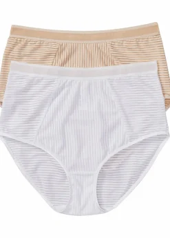 bonprix Höschen|Wäsche·Höschen^Highwaist Slip ( 2er Pack) sandbeige+weiß