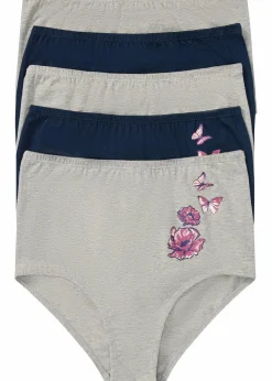 bonprix Höschen|Baumwollunterwäsche^Highwaist Slip (5er Pack) hellgrau meliert + dunkelblau