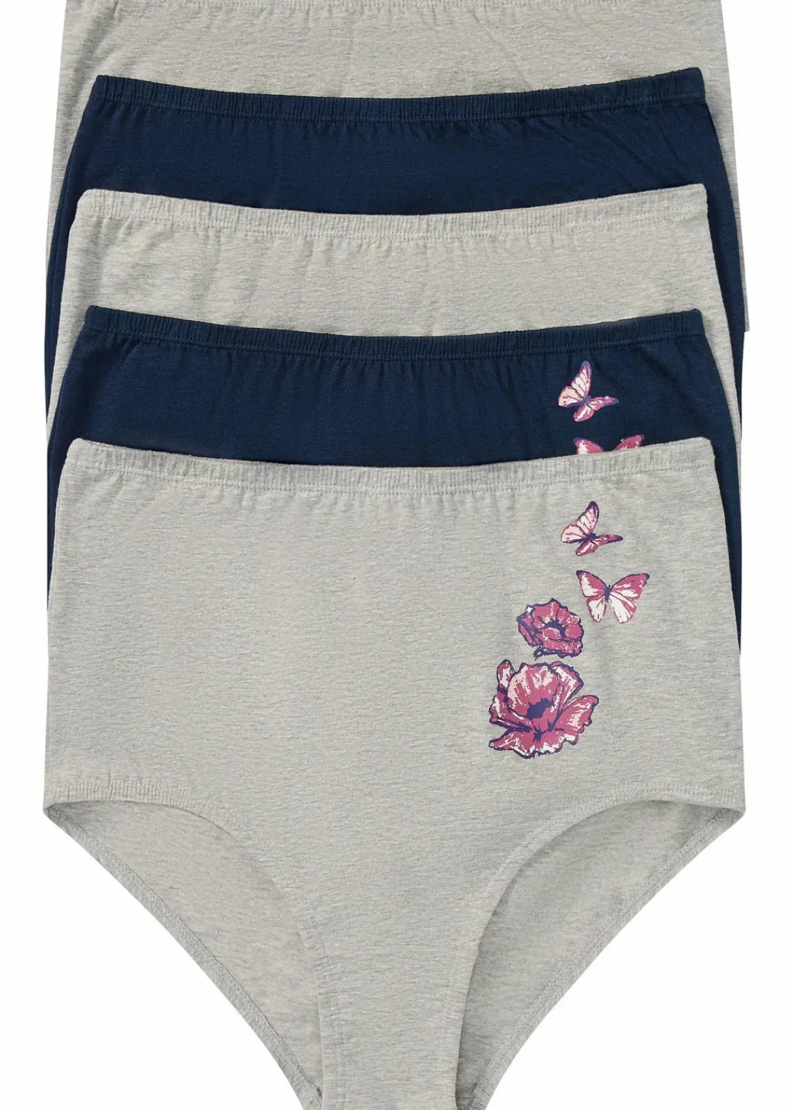bonprix Höschen|Baumwollunterwäsche^Highwaist Slip (5er Pack) hellgrau meliert + dunkelblau