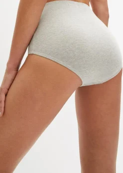 bonprix Höschen|Baumwollunterwäsche^Highwaist Slip (5er Pack) hellgrau meliert + dunkelblau