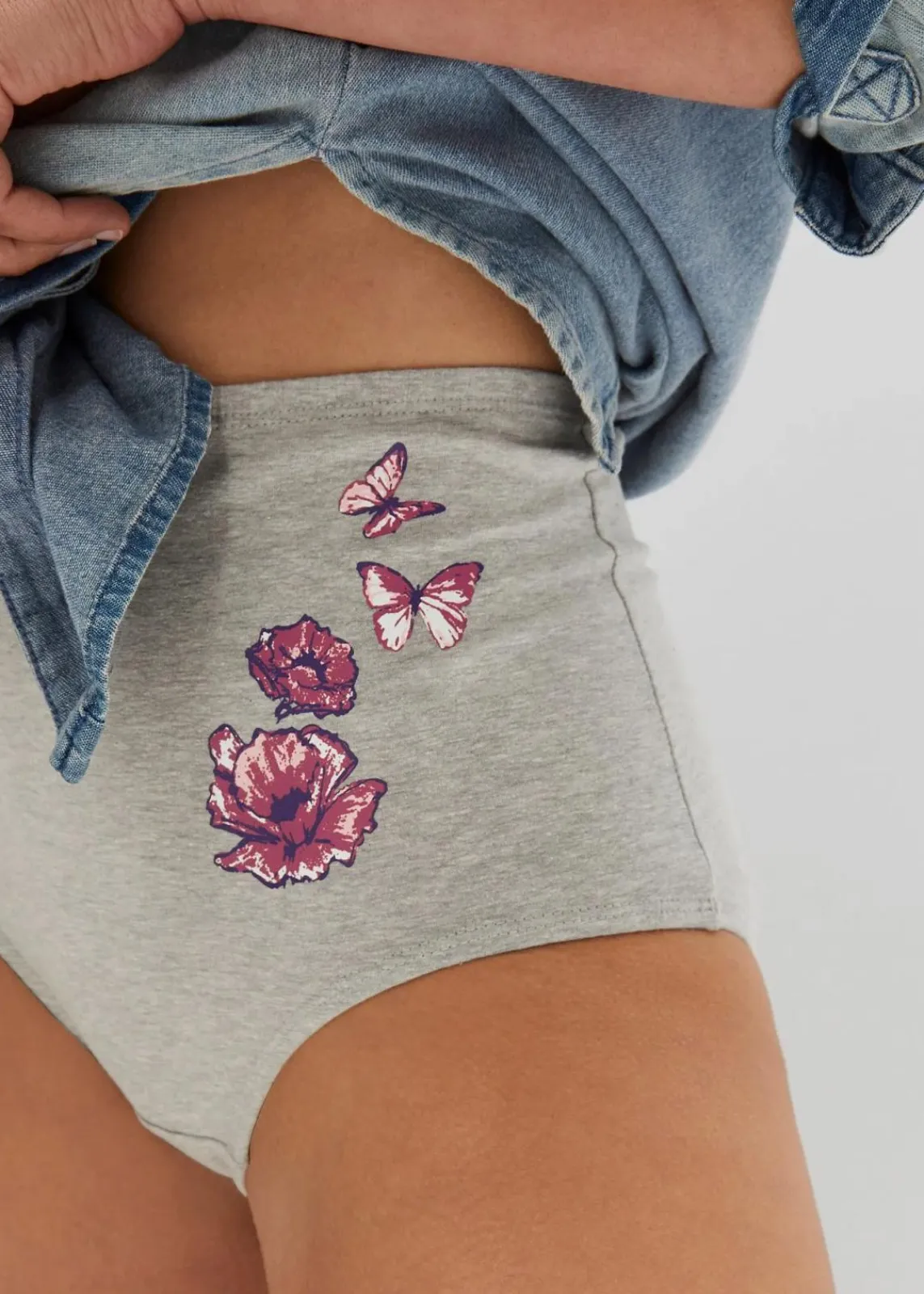 bonprix Höschen|Baumwollunterwäsche^Highwaist Slip (5er Pack) hellgrau meliert + dunkelblau