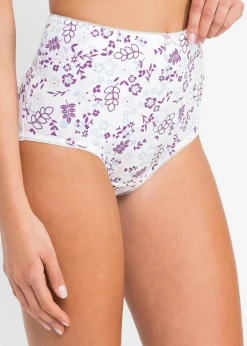 bonprix Wäsche·Baumwollunterwäsche|Wäsche·Höschen^Highwaist Slip (5er Pack) bedruckt + mattflieder + mattrosa