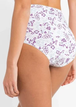 bonprix Wäsche·Baumwollunterwäsche|Wäsche·Höschen^Highwaist Slip (5er Pack) bedruckt + mattflieder + mattrosa