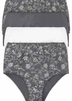 bonprix Wäsche·Baumwollunterwäsche|Wäsche·Höschen^Highwaist Slip mit komfortabler Baumwolle (4er Pack) schiefergrau/ mattsilber gebluemt + schiefergrau + mattsilber