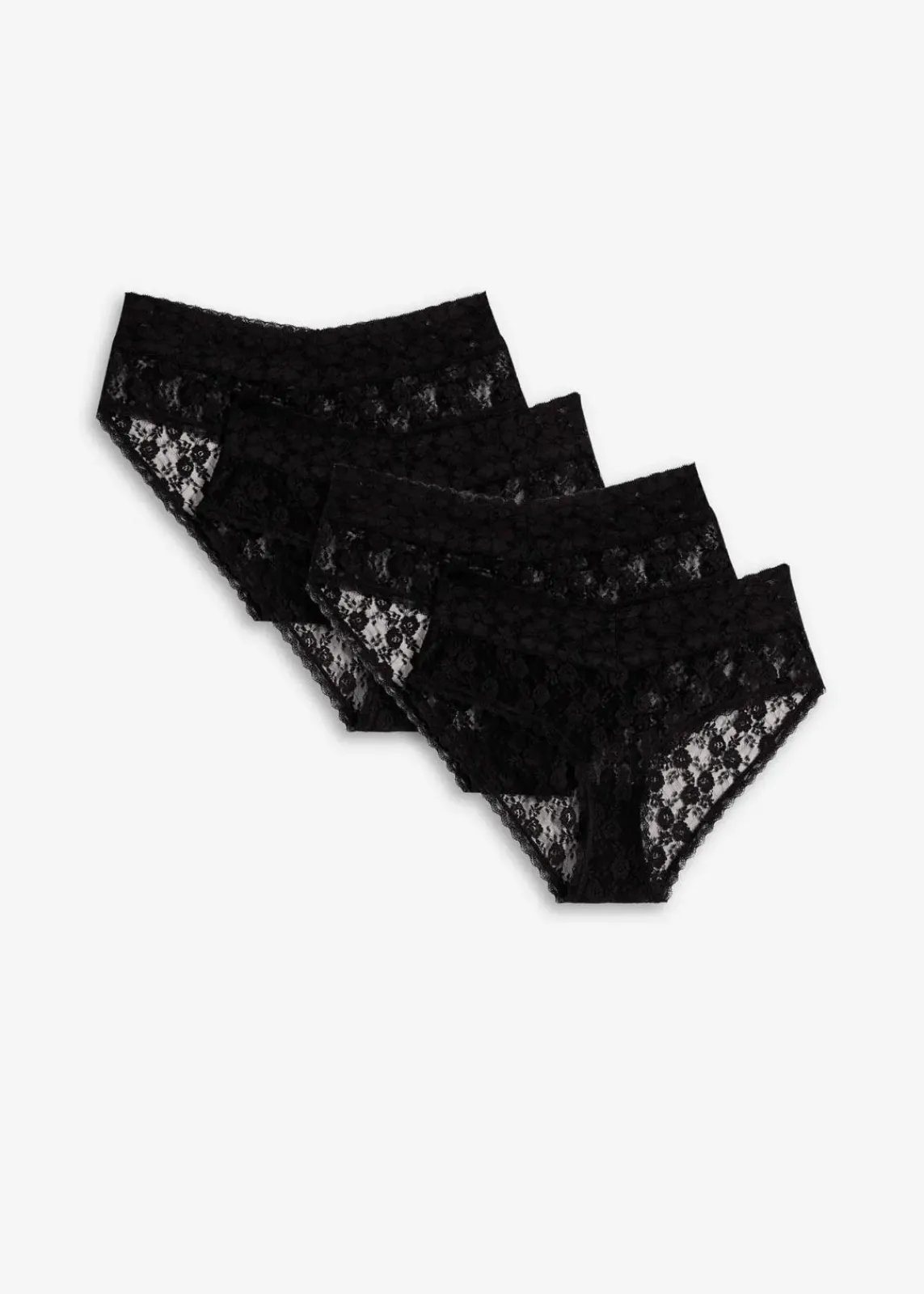 bonprix Wäsche·Höschen|Höschen^Highwaist Slip aus Spitze mit Raffung (4er Pack) schwarz