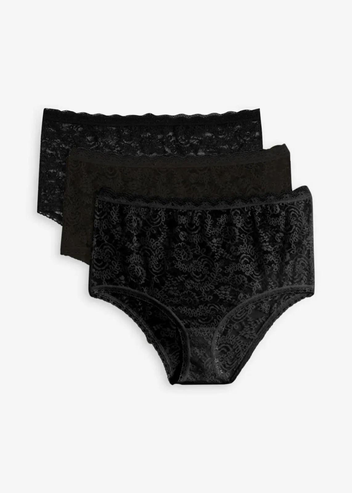 bonprix Wäsche·Höschen|Nachhaltigere Materialien^Highwaist Slip aus Spitze (3er Pack) schwarz