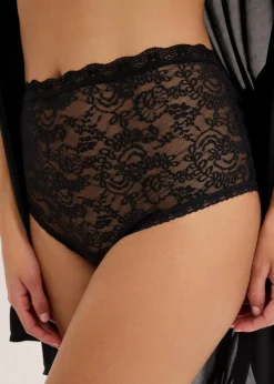 bonprix Wäsche·Höschen|Nachhaltigere Materialien^Highwaist Slip aus Spitze (3er Pack) schwarz
