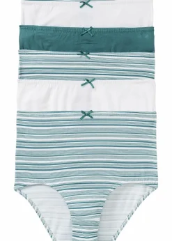 bonprix Höschen|Baumwollunterwäsche^Highwaist Slip (6er Pack) mattkobalttürkis + weiß gestreift