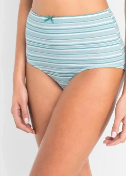 bonprix Höschen|Baumwollunterwäsche^Highwaist Slip (6er Pack) mattkobalttürkis + weiß gestreift