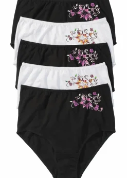 bonprix Wäsche·Baumwollunterwäsche|Wäsche·Höschen^Highwaist Slip (5er Pack) schwarz + weiß