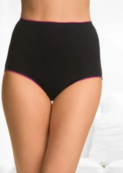 bonprix Wäsche·Baumwollunterwäsche|Wäsche·Höschen^Highwaist Slip (5er Pack) schwarz + bunt