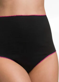 bonprix Wäsche·Baumwollunterwäsche|Wäsche·Höschen^Highwaist Slip (5er Pack) schwarz + bunt