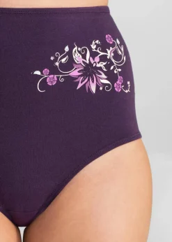 bonprix Höschen|Baumwollunterwäsche^Highwaist Slip (5er Pack) dunkellila + hellgrau meliert
