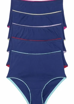 bonprix Höschen|Baumwollunterwäsche^Highwaist Slip (5er Pack) blau + bunt