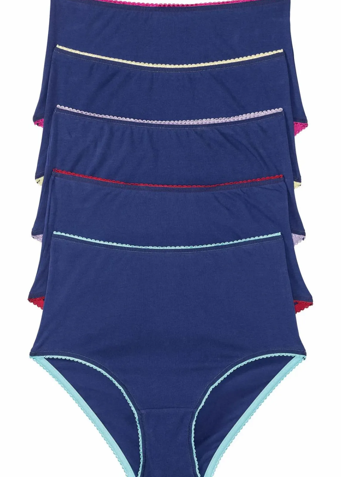 bonprix Höschen|Baumwollunterwäsche^Highwaist Slip (5er Pack) blau + bunt