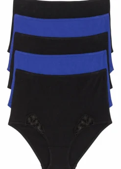 bonprix Wäsche·Baumwollunterwäsche|Wäsche·Höschen^Highwaist Slip (5er Pack) saphirblau + schwarz