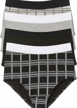bonprix Wäsche·Baumwollunterwäsche|Wäsche·Höschen^Highwaist Slip (4er Pack) mit Bio-Baumwolle schwarz + hellgrau meliert bedruckt