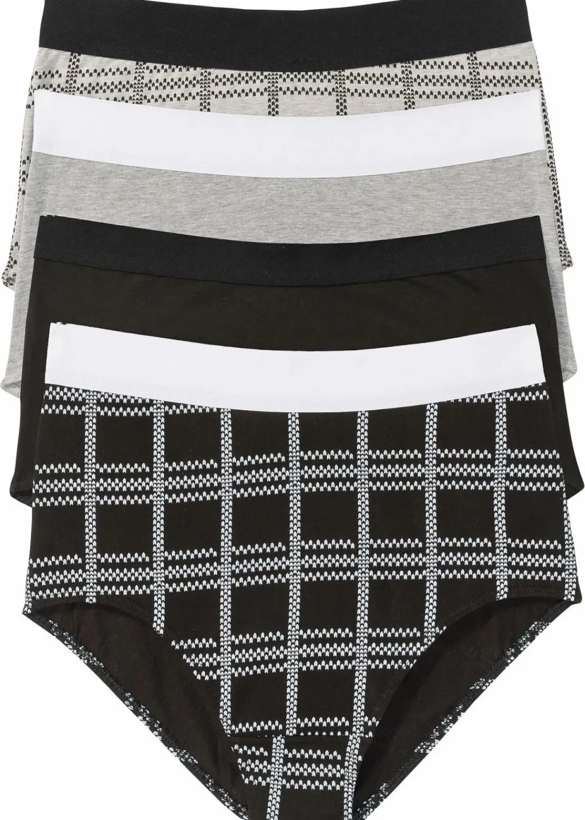 bonprix Wäsche·Baumwollunterwäsche|Wäsche·Höschen^Highwaist Slip (4er Pack) mit Bio-Baumwolle schwarz + hellgrau meliert bedruckt