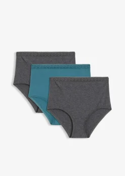 bonprix Höschen|Baumwollunterwäsche^Highwaist Slip mit Baumwolle (3er Pack) anthrazit meliert + pfeffergrün