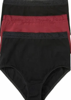 bonprix Wäsche·Basics|Wäsche·Baumwollunterwäsche^Highwaist Slip mit Baumwolle (3er Pack) schwarz + ahornrot