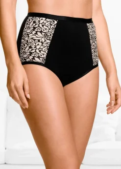 bonprix Wäsche·Baumwollunterwäsche|Wäsche·Höschen^Highwaist Slip mit Bio-Baumwolle (4er Pack) schwarz + perlbeige