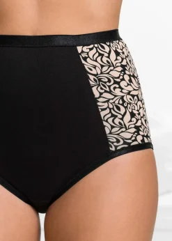 bonprix Wäsche·Baumwollunterwäsche|Wäsche·Höschen^Highwaist Slip mit Bio-Baumwolle (4er Pack) schwarz + perlbeige