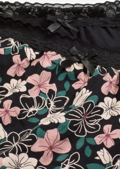 bonprix Wäsche·Baumwollunterwäsche|Wäsche·Höschen^Highwaist Slip mit Bio-Baumwolle (4er Pack) schwarz+schwarz floral