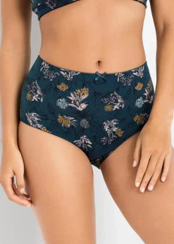 bonprix Wäsche·Baumwollunterwäsche|Wäsche·Höschen^Highwaist Slip mit Bio-Baumwolle (4er Pack) dunkelpetrol geblümt + dunkelpetrol + rauchblau