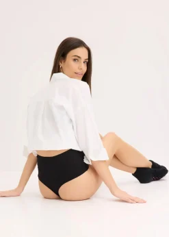 bonprix Wäsche·Baumwollunterwäsche|Wäsche·Höschen^Highwaist String mit weicher Baumwolle (4er Pack) schwarz+sandbeige