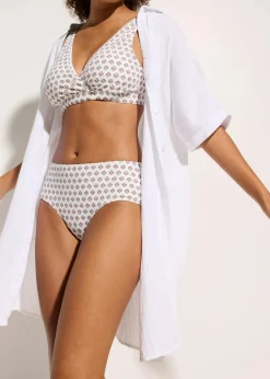 bonprix Nachhaltigere Materialien|Mix & Match^Highwaist-Bikinihose wollweiß/blau bedruckt