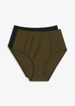 bonprix Nachhaltigere Materialien|Mix & Match^Highwaist-Bikinihose im Doppelpack (2er Pack) dunkeloliv+schwarz