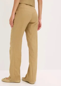 bonprix Hosen^Highwaist-Bundfaltenhose mit Leinen khakibraun