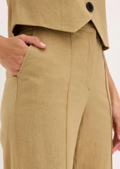 bonprix Hosen^Highwaist-Bundfaltenhose mit Leinen khakibraun