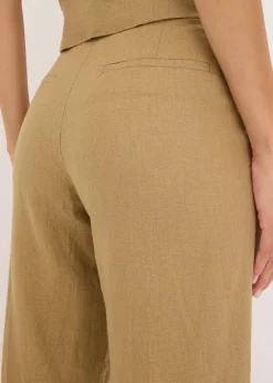 bonprix Hosen^Highwaist-Bundfaltenhose mit Leinen khakibraun