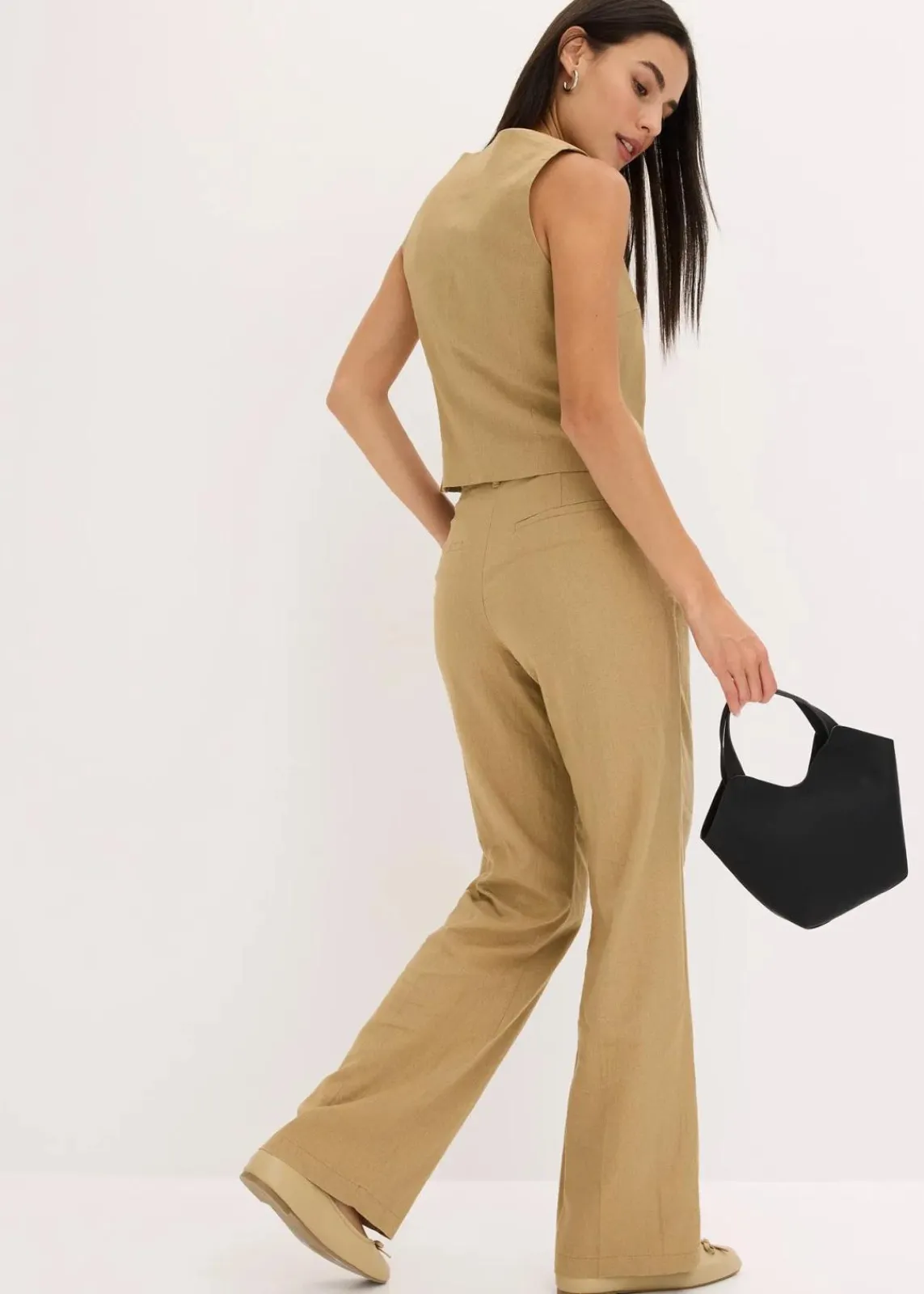 bonprix Hosen^Highwaist-Bundfaltenhose mit Leinen khakibraun