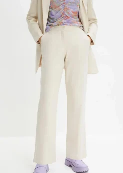 bonprix Nachhaltigere Materialien|Hosen^High-Waist-Hose aus Leinen-Viskose-Mix kieselbeige